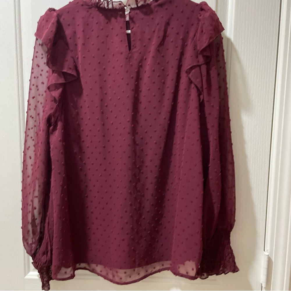 Burgundy Sheer Ruffle Blouse